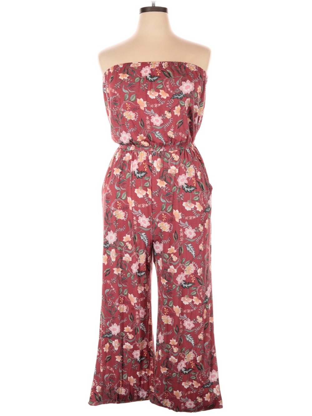 SO Strapless Floral Jumpsuit in Rose Mauve
